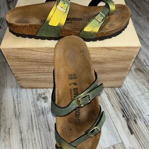 Birkenstock Green Sandals with Adjustable Straps and Cork Footbed